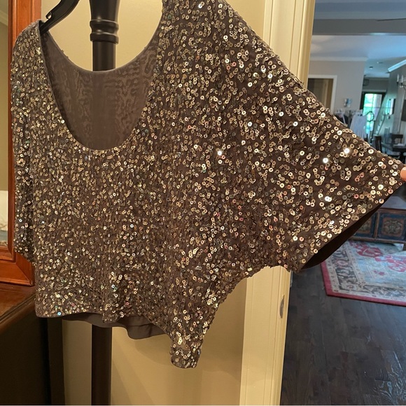 NWT Sequin Dolman Sleeve Cropped Blouse with Scoop Back - Picture 4 of 5